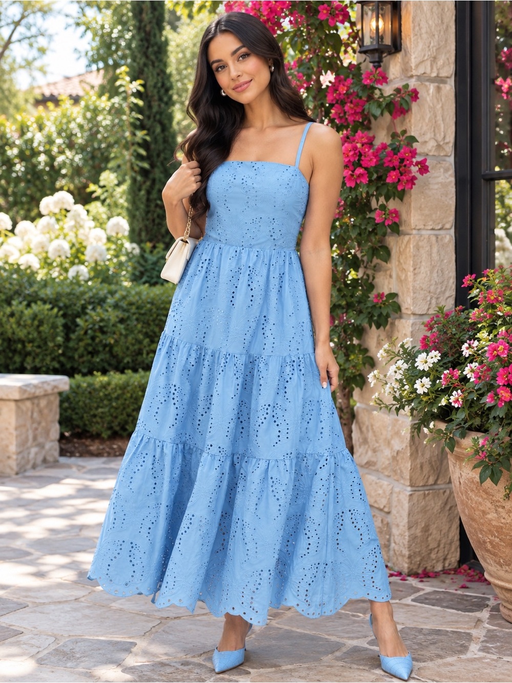 Calypso St. Barth Sky Blue Eyelet Maxi Dress